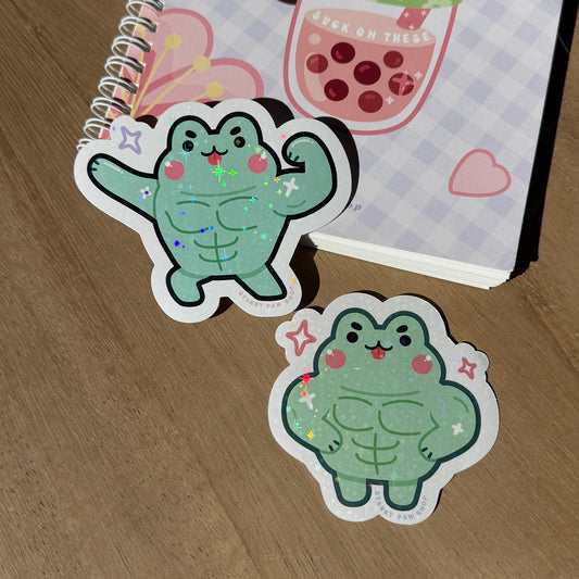 Buff Green Frog Stickers 3" sparkly water resistant