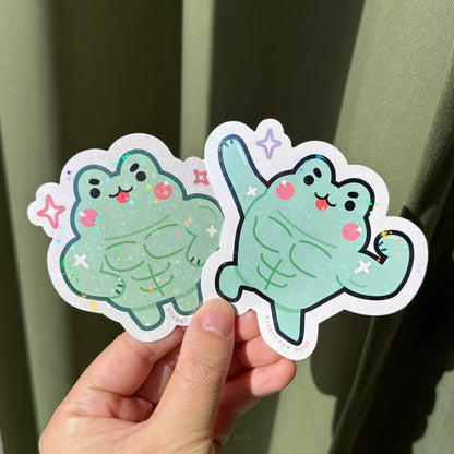 Buff Green Frog Stickers 3" sparkly water resistant