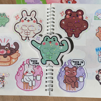 Buff Green Frog Stickers 3" sparkly water resistant