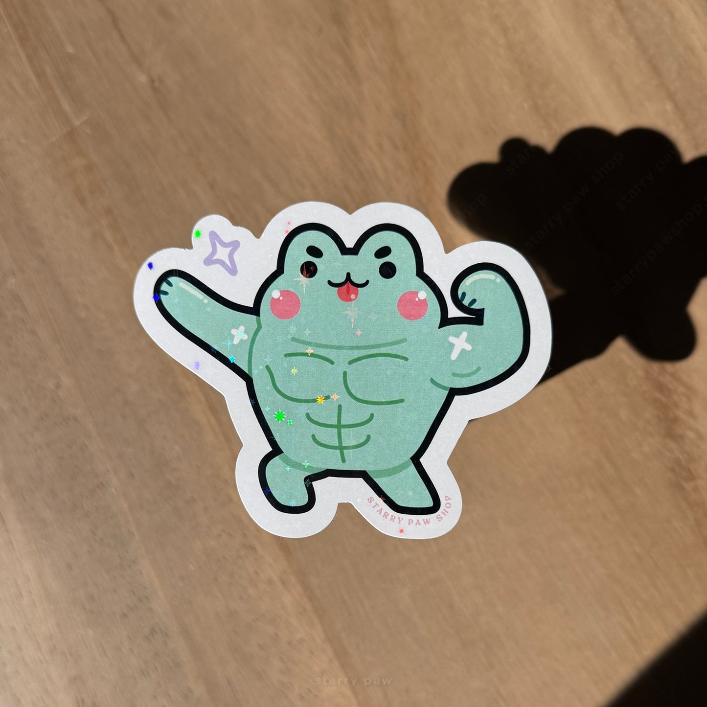 Buff Green Frog Stickers 3" sparkly water resistant