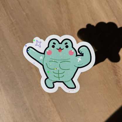Buff Green Frog Stickers 3" sparkly water resistant