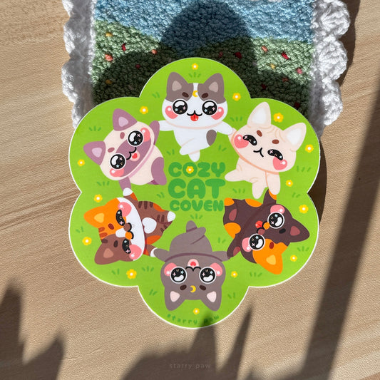Cozy Cat Yellow Flower Fields UV Car Sticker 5" weatherproof outdoor