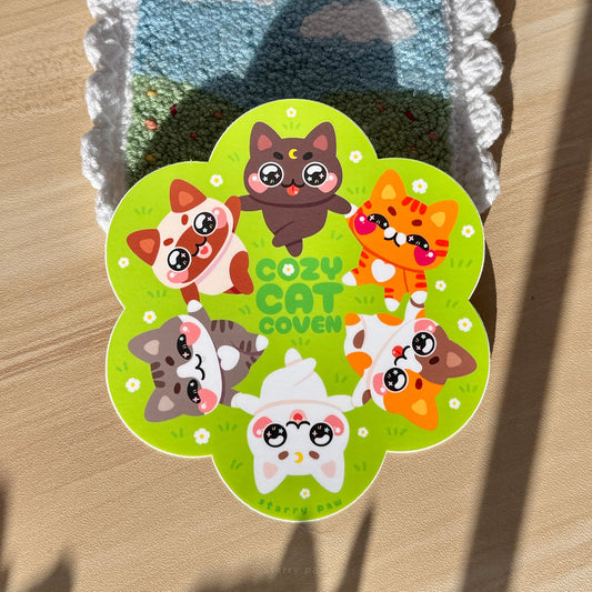 Cozy Cat White Daisy Flower Fields UV Car Sticker 5" weatherproof outdoor