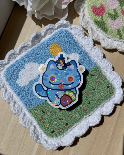 Derpy Blue Tiger HUH meme sticker| 3” sparkly waterproof
