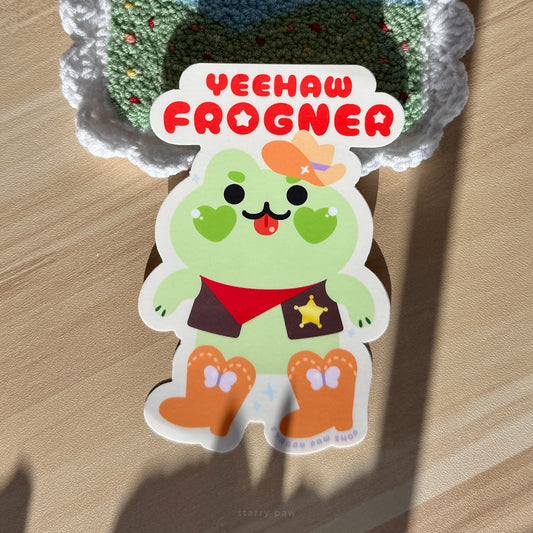 Yeehaw Frogner Cowboy Frog UV Car Sticker 5" UV Weatherproof vinyl sticker