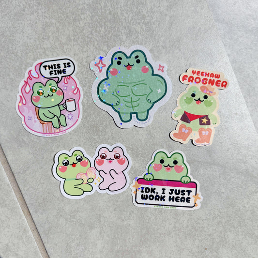 Green Frog Stickers 3"