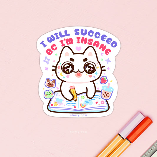 Succeed Crafty White Cat Stickers 3" Waterproof