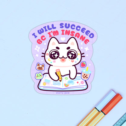 Succeed Crafty White Cat Stickers 3" Waterproof