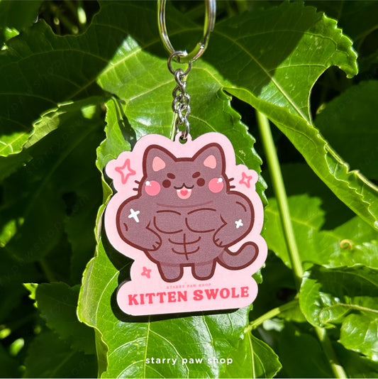 Kitten Swole Gym Cat Double-sided Keychain