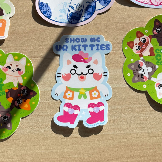 Show Me Ur Kitties Cowboy Cat UV Car Sticker 5" UV-resistant Weatherproof vinyl sticker