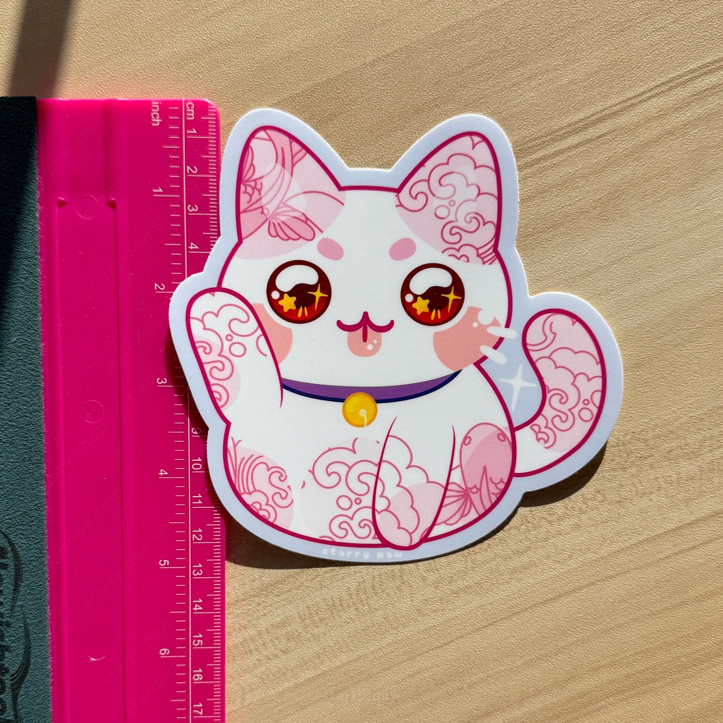 Pink Lucky Cat Car Sticker 5" UV Weatherproof vinyl sticker