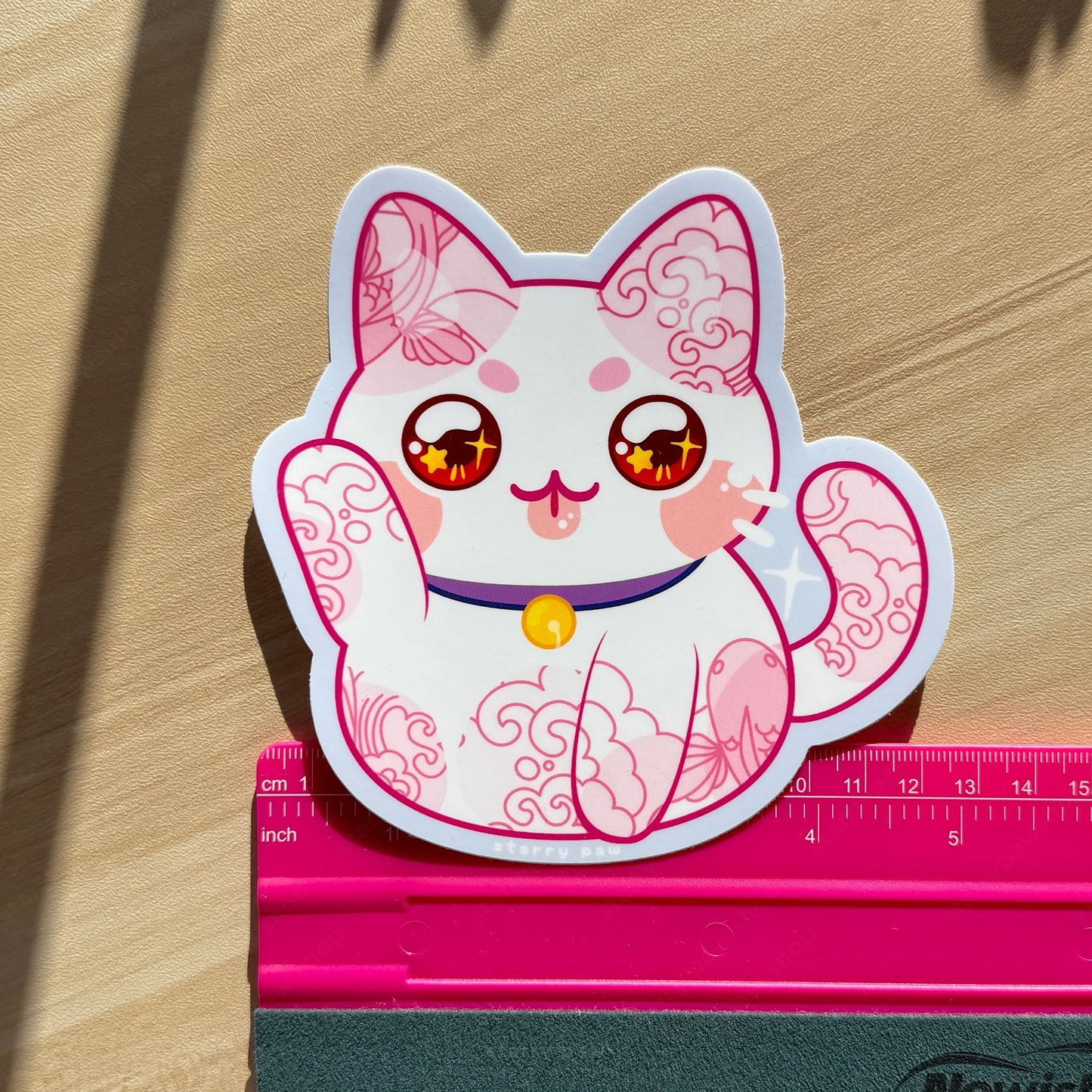 Pink Lucky Cat Car Sticker 5" UV Weatherproof vinyl sticker