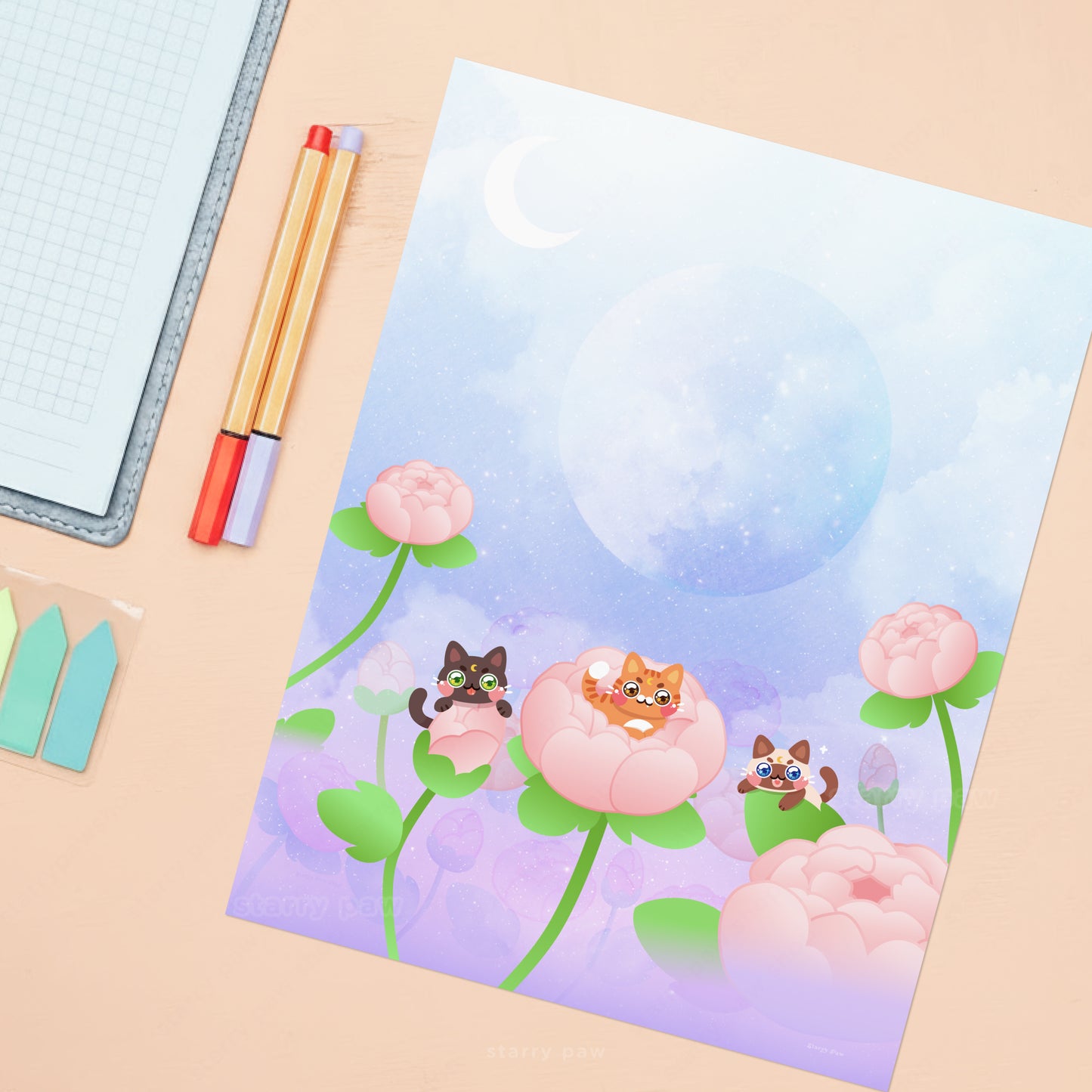 Peony Flower Cat Print 8.5x11" Semi-Gloss