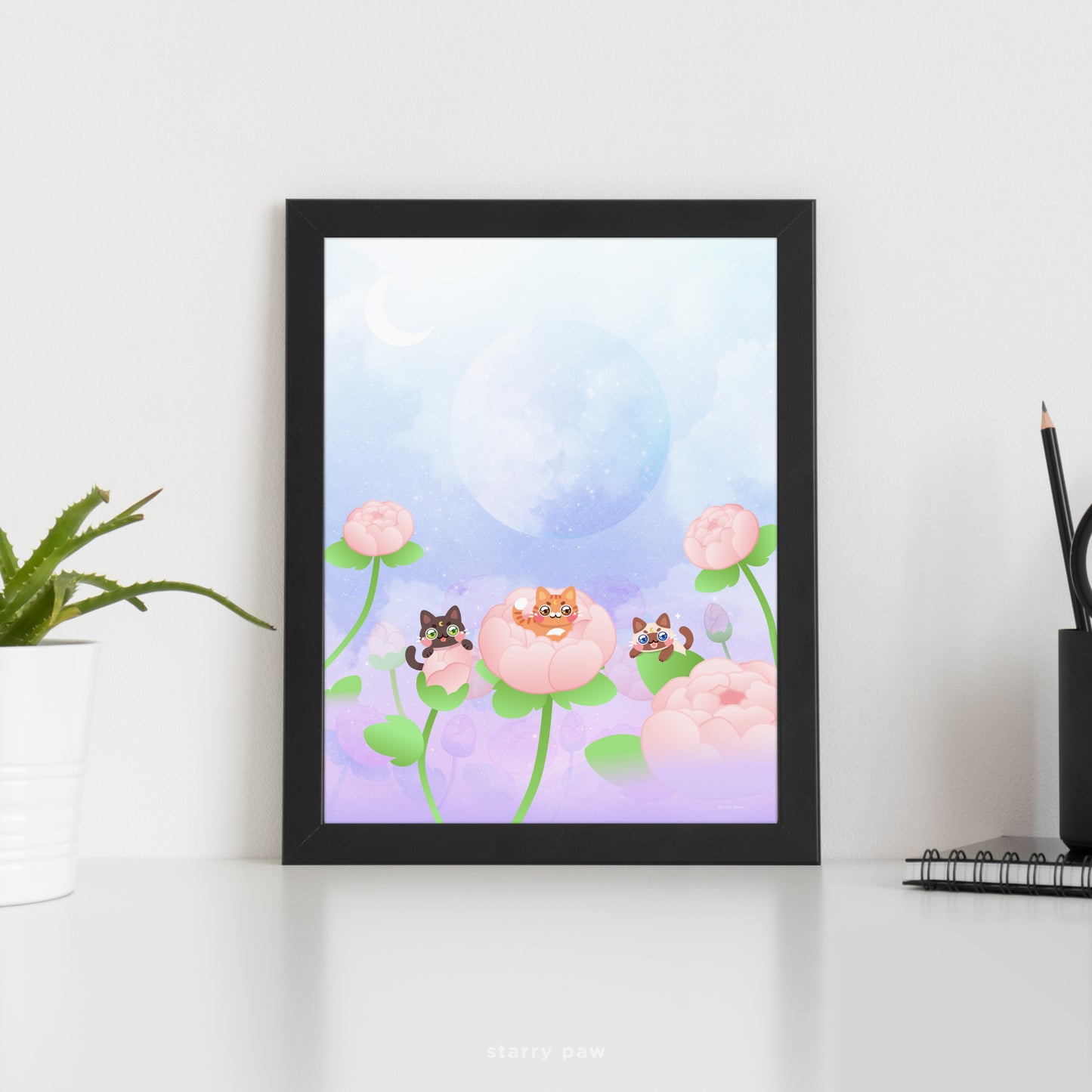 Peony Flower Cat Print 8.5x11" Semi-Gloss