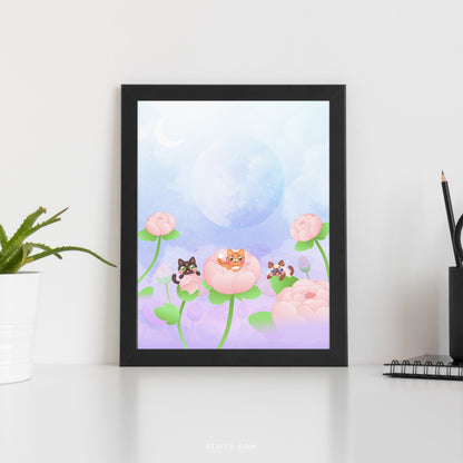 Peony Flower Cat Print 8.5x11" Semi-Gloss