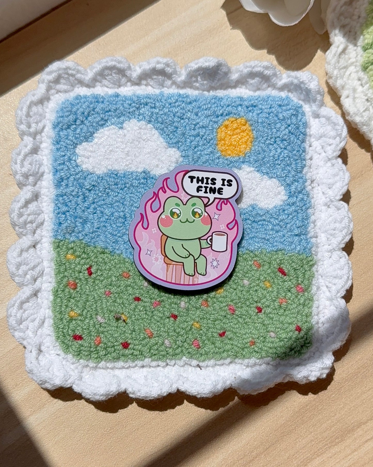 Frog This is Fine 2" Wood Pin in Pink or Green Frog