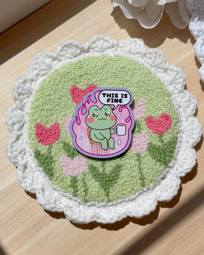 Frog This is Fine 2" Wood Pin in Pink or Green Frog