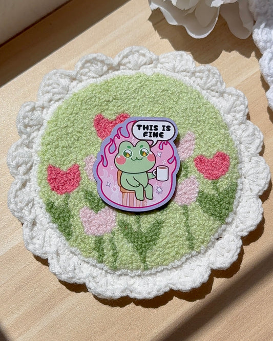 Frog This is Fine 2" Wood Pin in Pink or Green Frog
