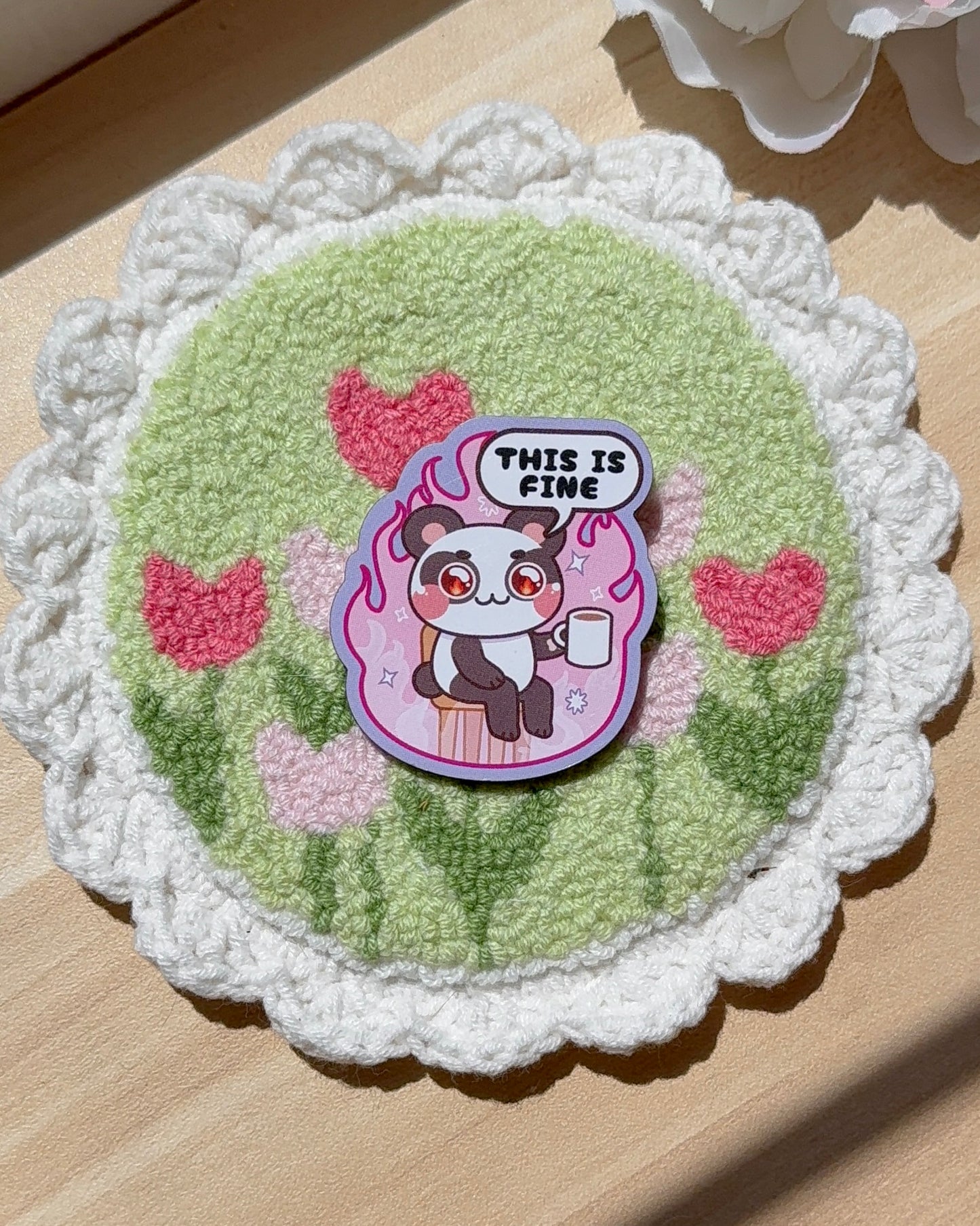 Panda This is Fine 2" Wood Pin