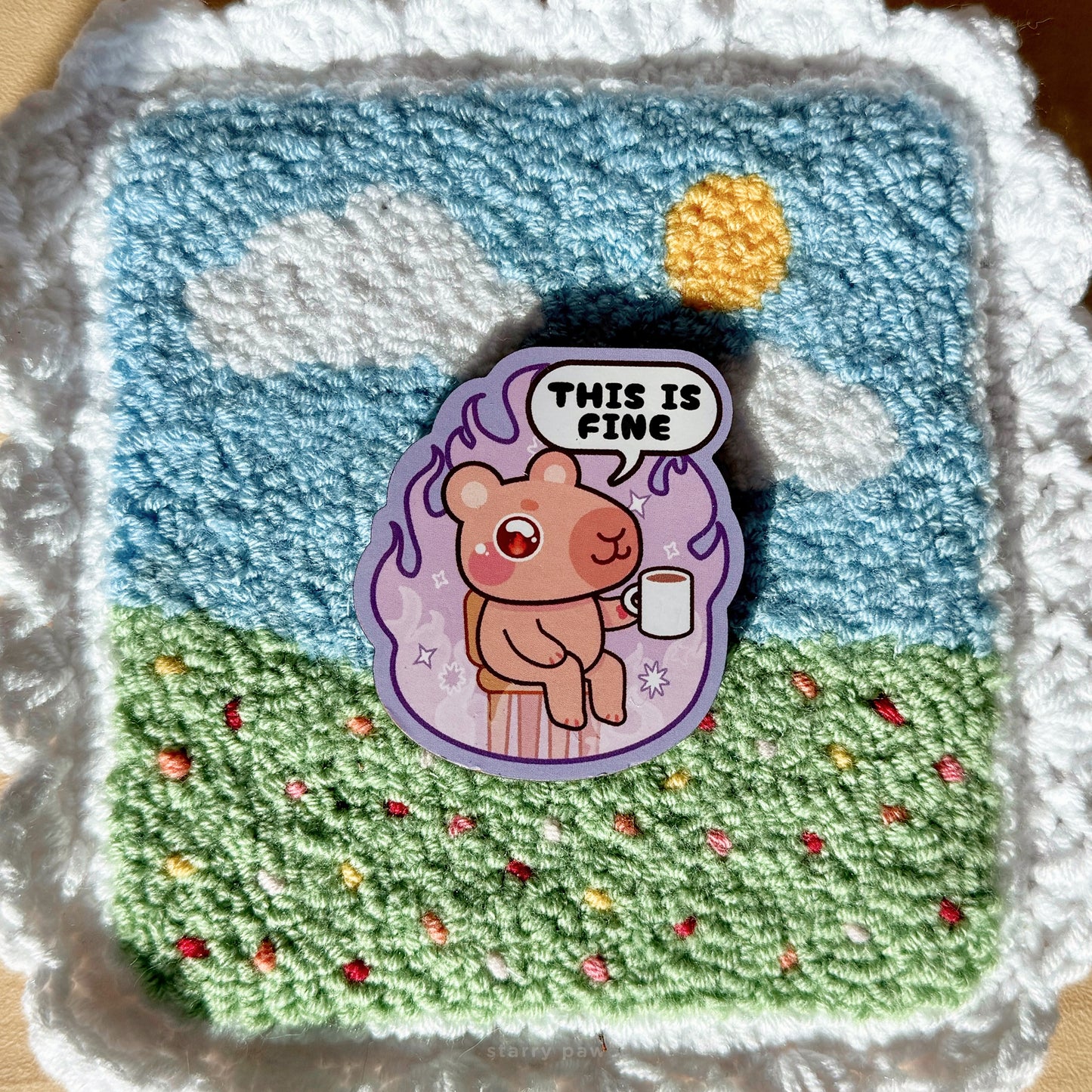 Capybara This is Fine 2" Wood Pin