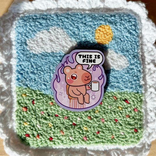 Capybara This is Fine 2" Wood Pin