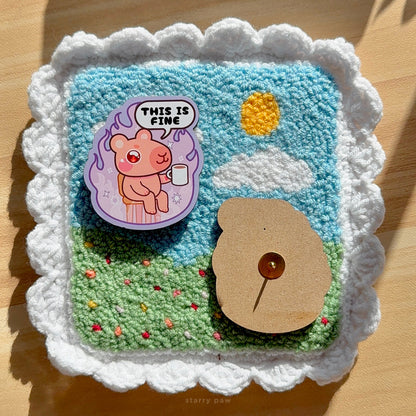 Capybara This is Fine 2" Wood Pin