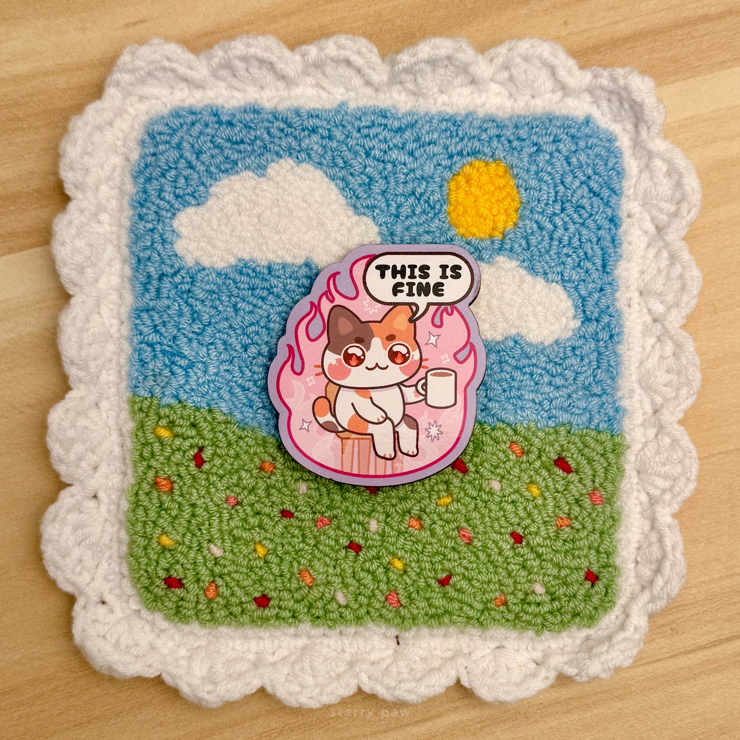 Calico Cat This is Fine 2" Wood Pin