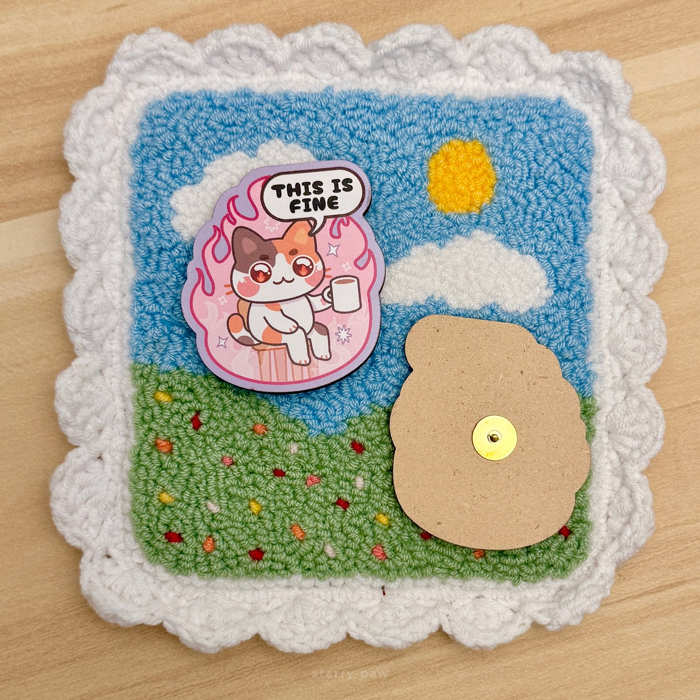 Calico Cat This is Fine 2" Wood Pin