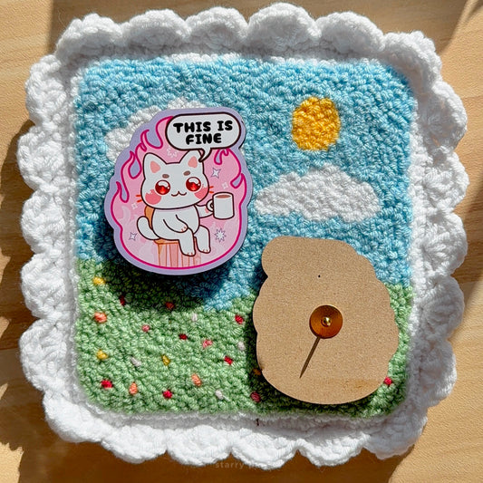 White Cat This is Fine 2" Wood Pin