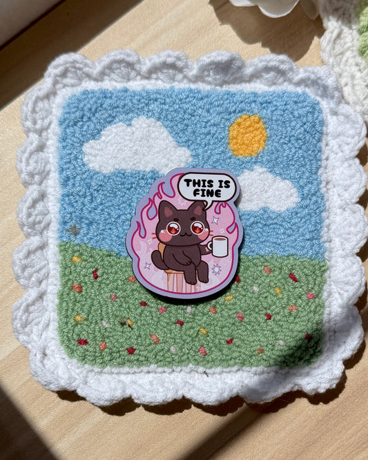 Black Cat This is Fine 2" Wood Pin