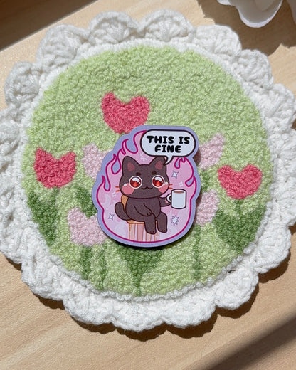 Black Cat This is Fine 2" Wood Pin