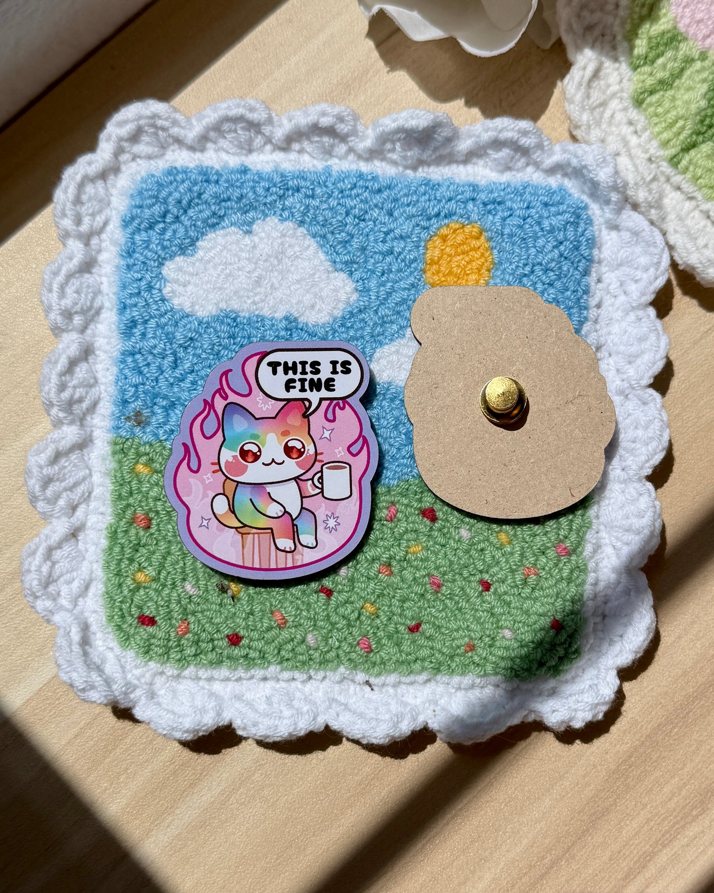 This is Fine Cats 2" Wood Pin | 40 Cat Colors