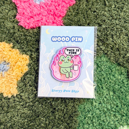 Frog This is Fine 2" Wood Pin in Pink or Green Frog