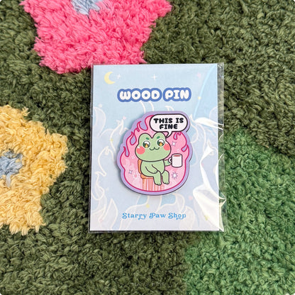 Frog This is Fine 2" Wood Pin in Pink or Green Frog