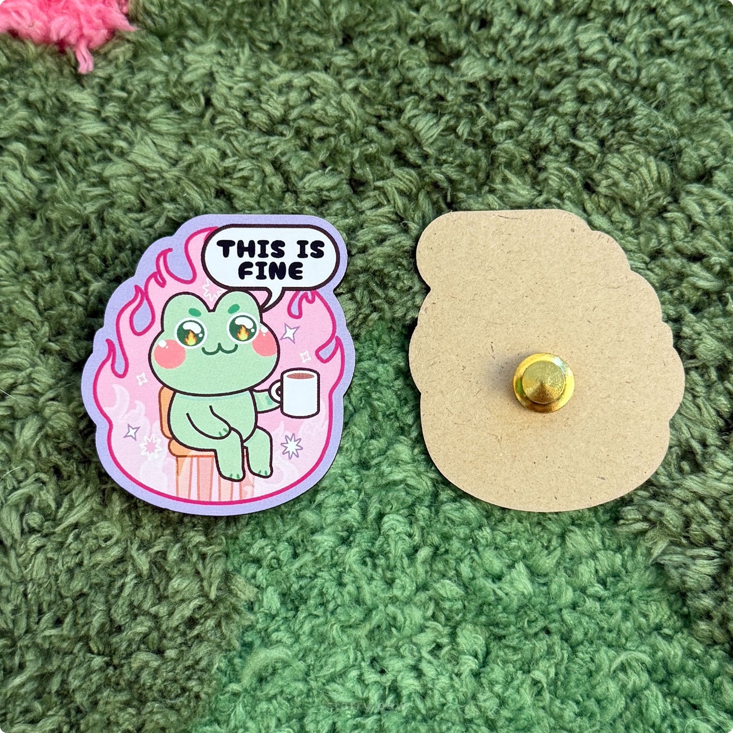 Frog This is Fine 2" Wood Pin in Pink or Green Frog