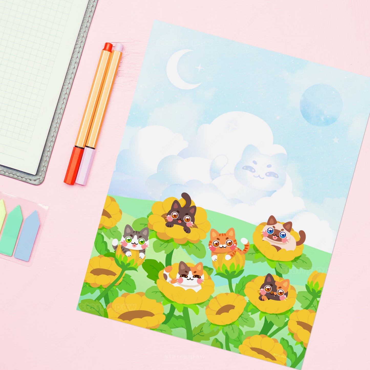 Sunflower Field Cat Print 8.5x11" Semi-Gloss