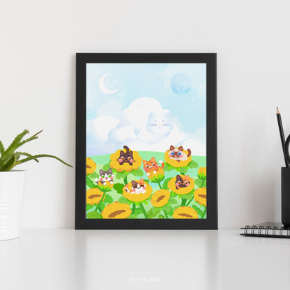 Sunflower Field Cat Print 8.5x11" Semi-Gloss
