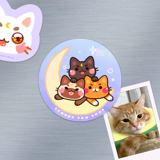 Trio Moon Cat Glossy Magnet 3"
