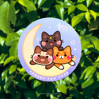 Trio Moon Cat Glossy Magnet 3"