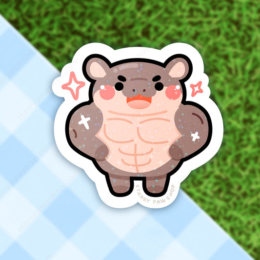 Buff Happy Hippo Sticker | Magnet