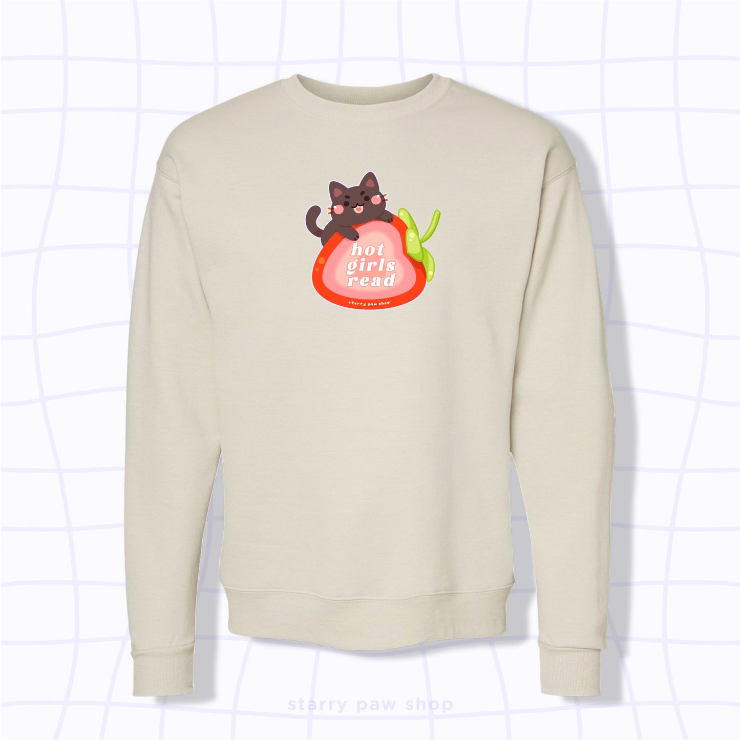 Hot Girls Read Strawberry Cat Sweatshirt S-L Adult sizes