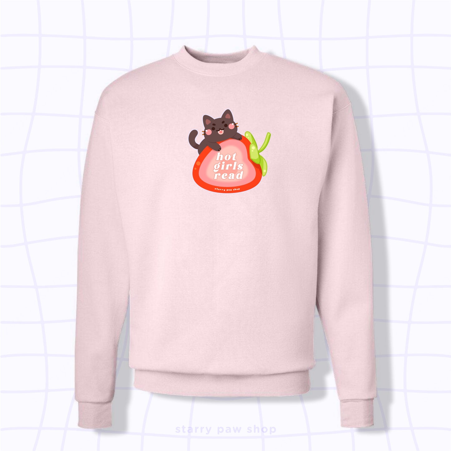 Hot Girls Read Strawberry Cat Sweatshirt S-L Adult sizes