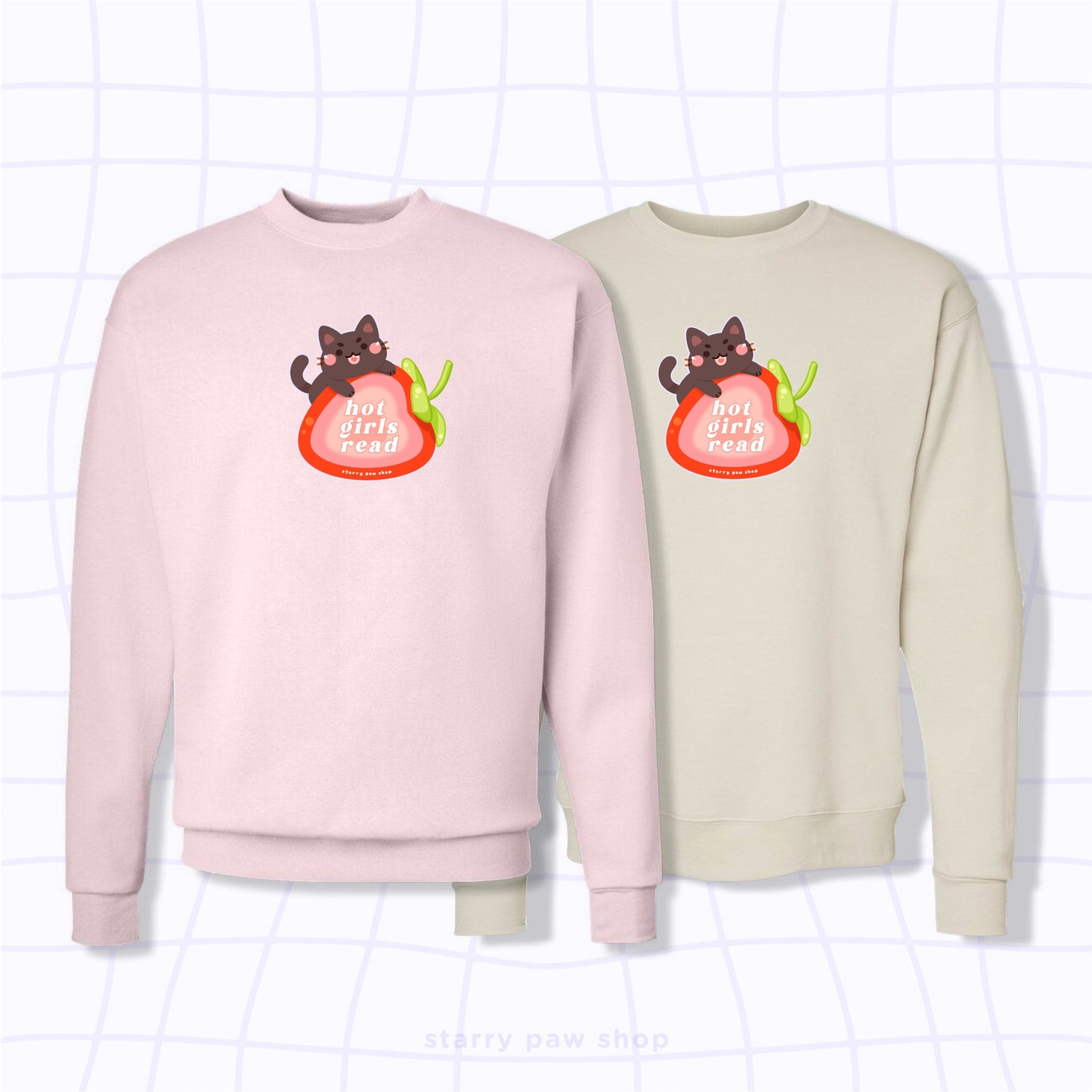 Hot Girls Read Strawberry Cat Sweatshirt S-L Adult sizes