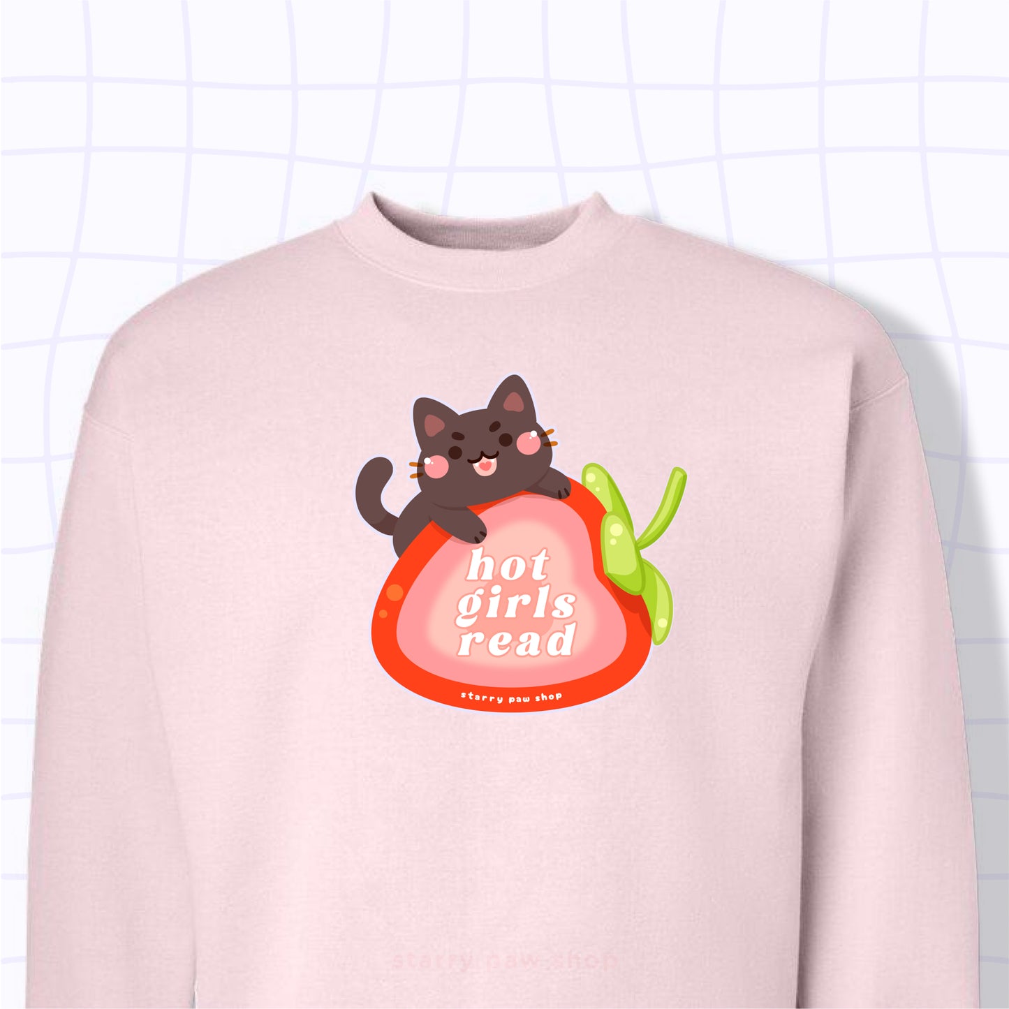 Hot Girls Read Strawberry Cat Sweatshirt S-L Adult sizes