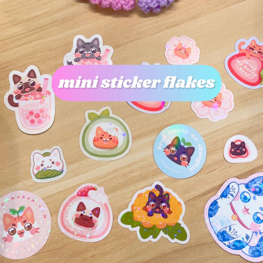 Mini Cats Sticker Flakes Set of 12 stickers in cute gift bag | Waterproof Kawaii Cute Cats
