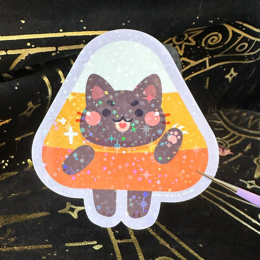Witch Cat Magnets / Stickers | 40+ Cat Colors | Star Holo Waterproof Die Cut - Whiteboard Magnet or Sticker decor