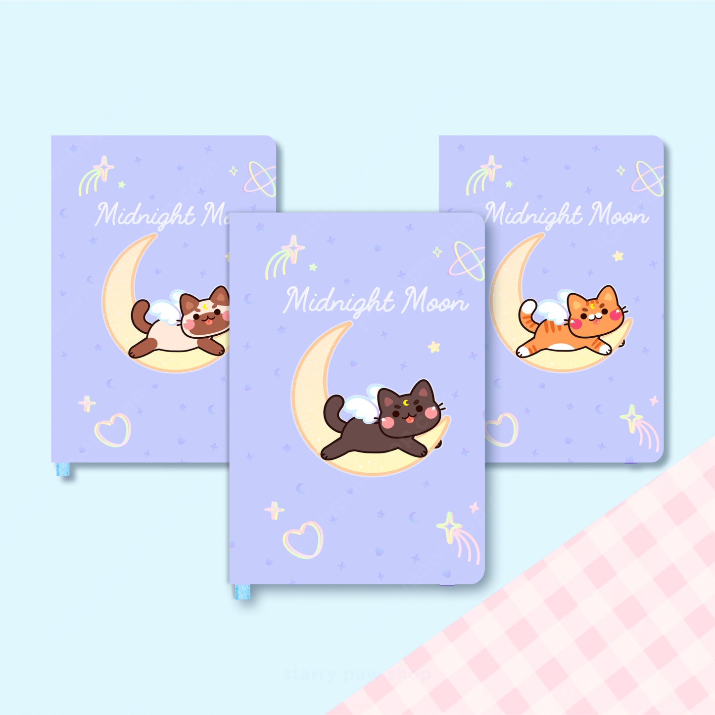 Moon Cat Journal A5 | Hardcover faux leather notebook 200pg