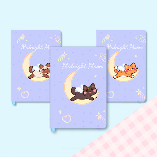 Moon Cat Journal A5 | Hardcover faux leather notebook 200pg
