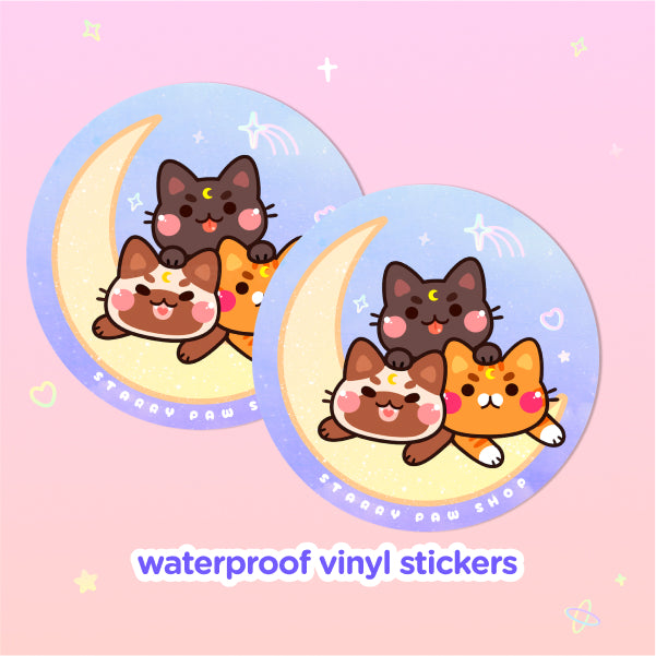 Trio Moon Cat Sticker | Magnet