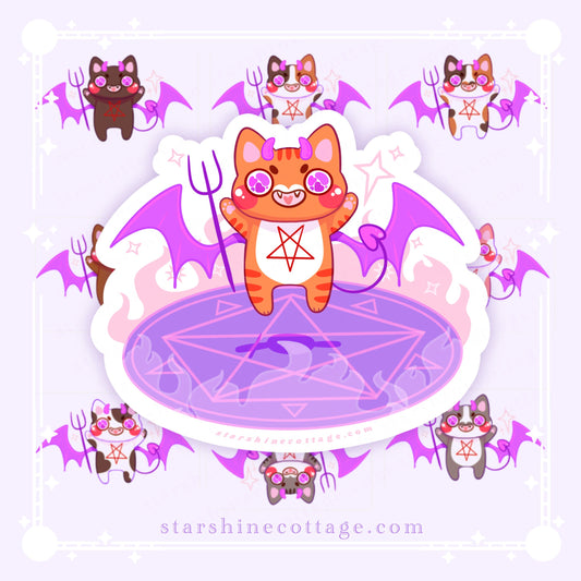 Cat Demon Ritual Circle sticker | 3" Waterproof Star Holographic | cat gifts black gray tabby tortie orange cats